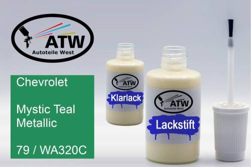 Chevrolet, Mystic Teal Metallic, 79 / WA320C: 20ml Lackstift + 20ml Klarlack - Set, von ATW Autoteile West.